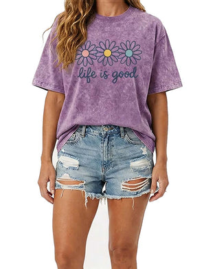 T-Shirt Imprimé Marguerite Décontracté Délavé