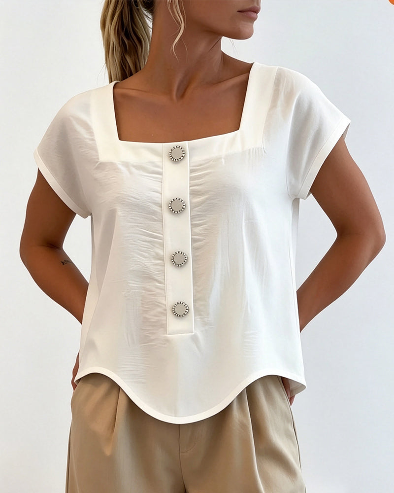 Blouse Col Carré Uni