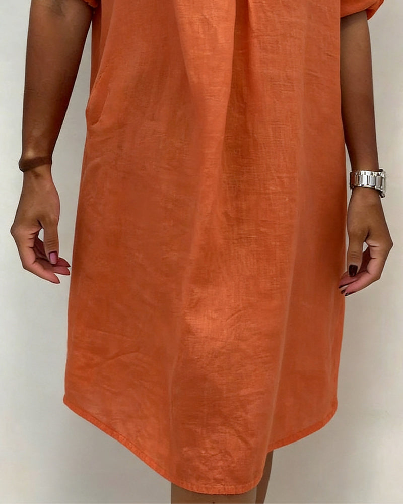 Robe 100% Coton Col V Plissée