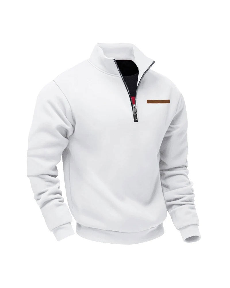 Sweatshirt Couleur Unie Col Montant Fermeture Éclair