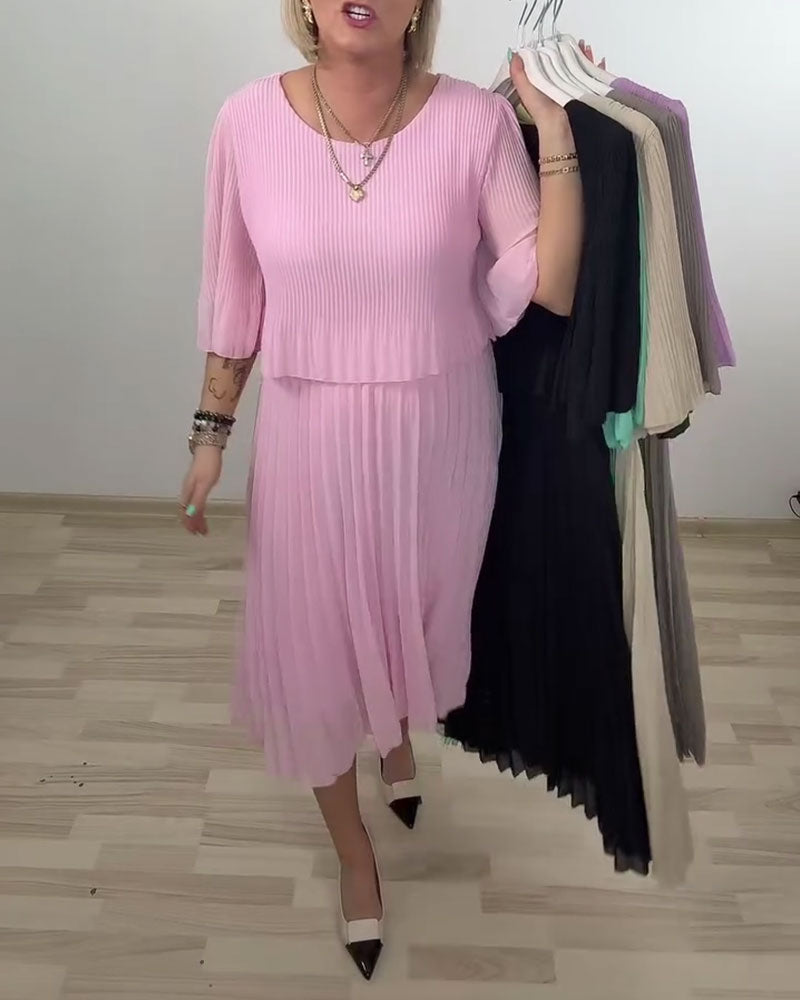 Robe Plissée Manche Mi-Longue