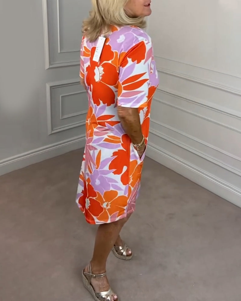 Robe imprimée coupe svelte à manches courtes