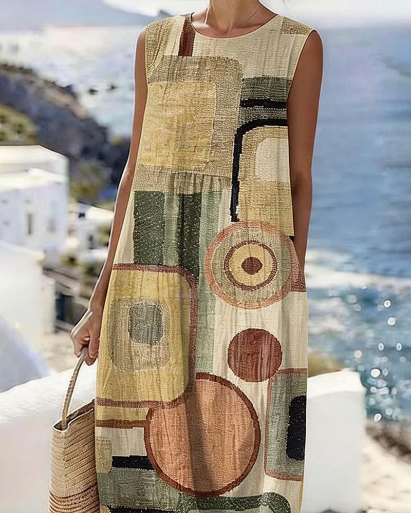 Robe Imprimé Géométrique Sans Manches