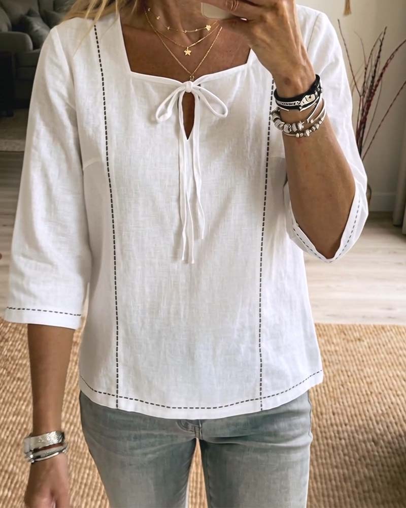 Blouse Col Carré Attache Évidé
