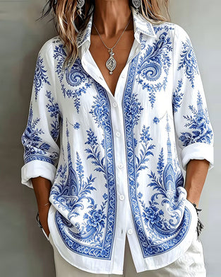 Chemise Bleu Porcelaine Imprimé Revers