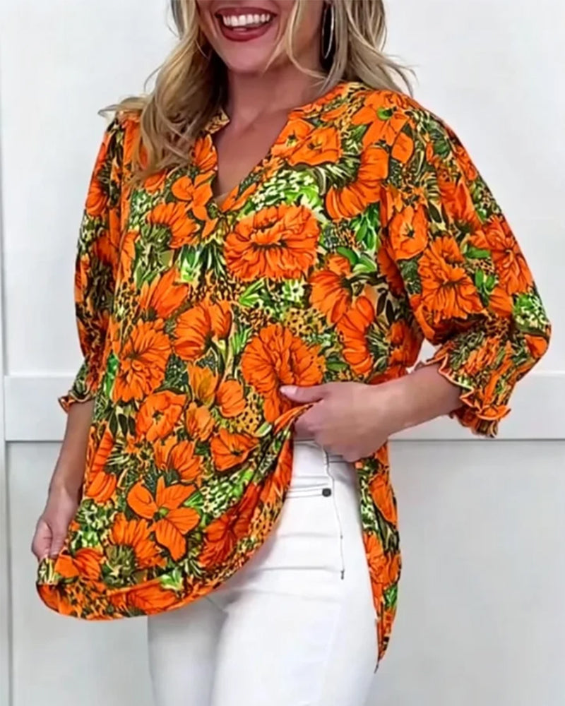 Blouse Manches Courtes Tendance Fleuri