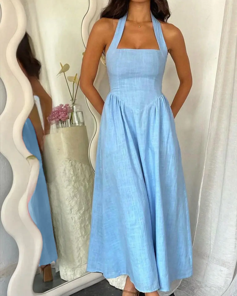 Robe Halter Bretelles Fines Dos Nu
