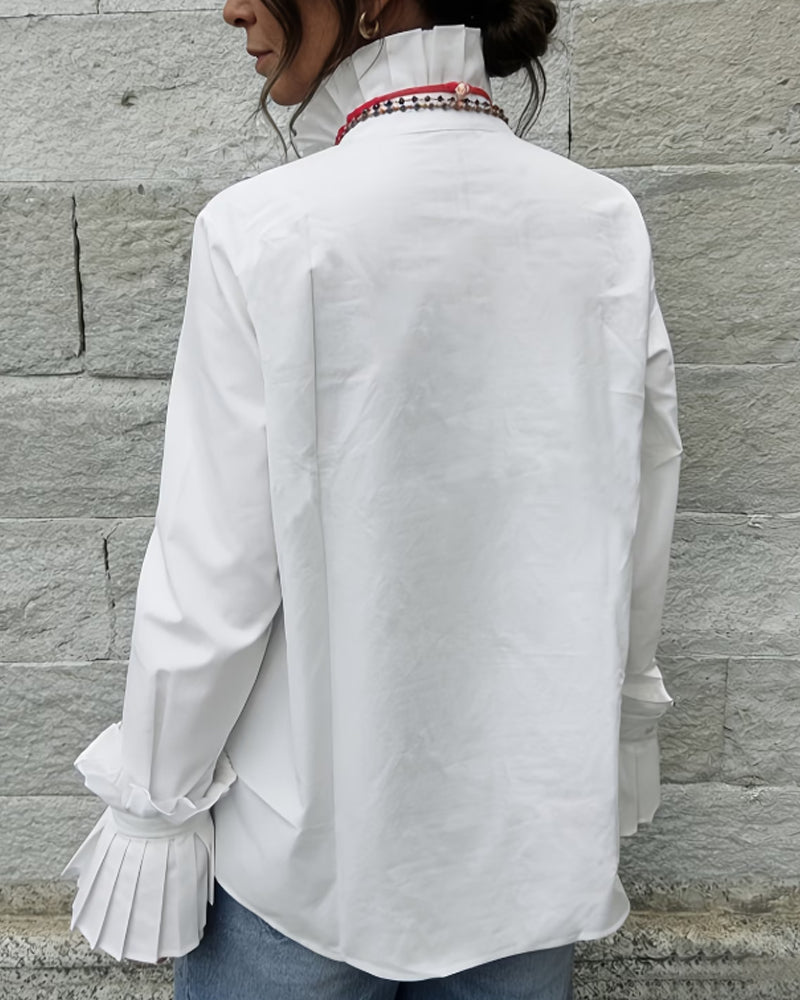 Chemise Plissée Col Mandarin Créateur Mode