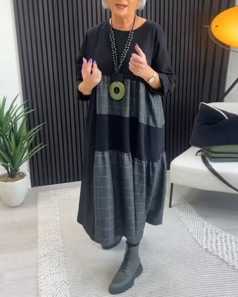 Robe décontractée à carreaux patchwork avec poche