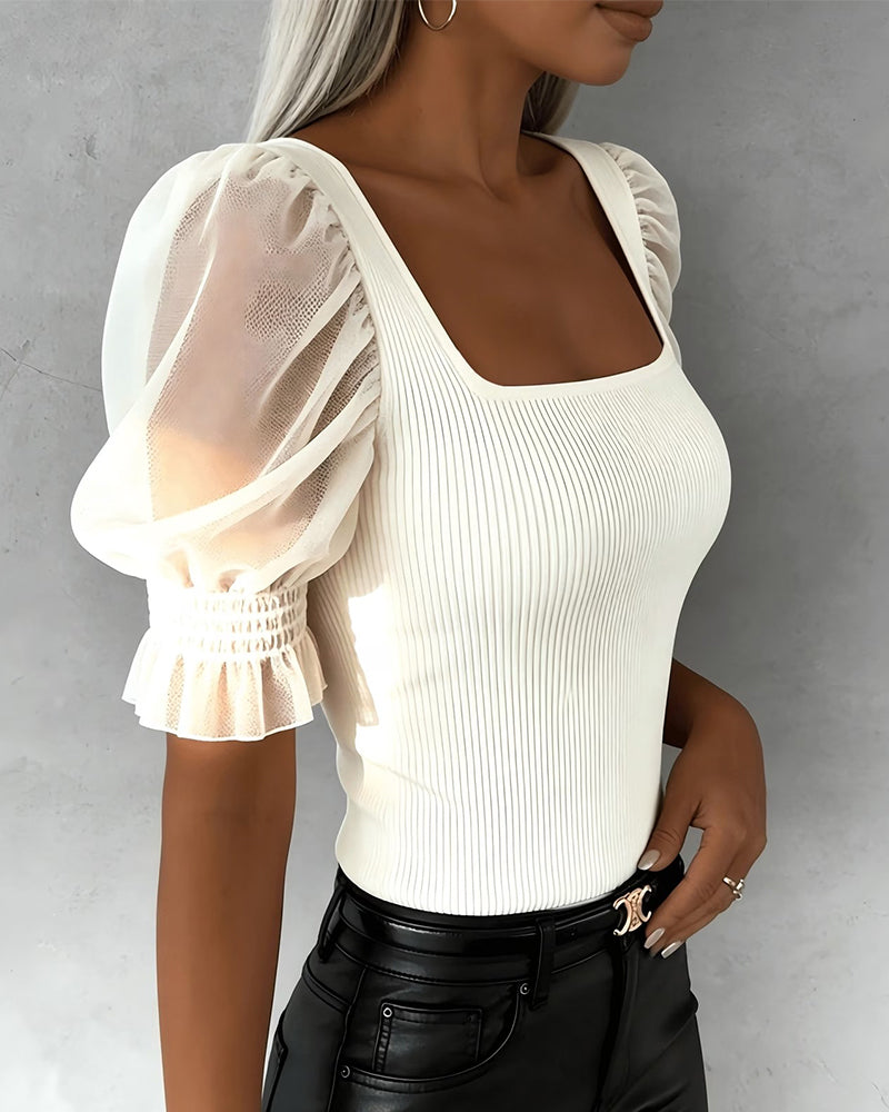 Blouse Décontractée À Manches Bouffantes