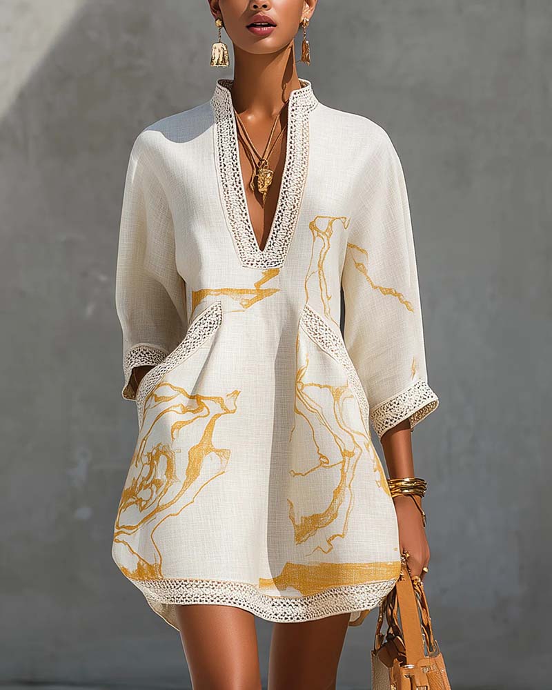 Robe Col Montant Manche Demi Creux