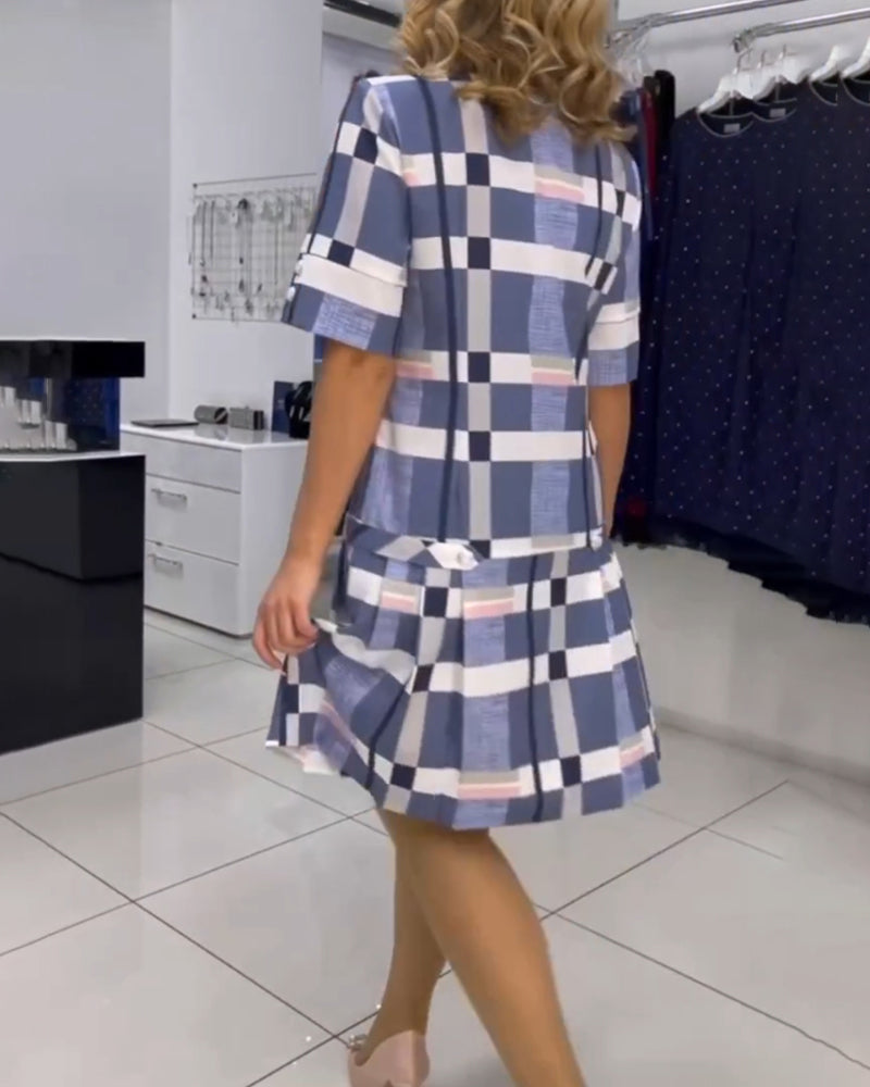 Robe à col rond et à carreaux