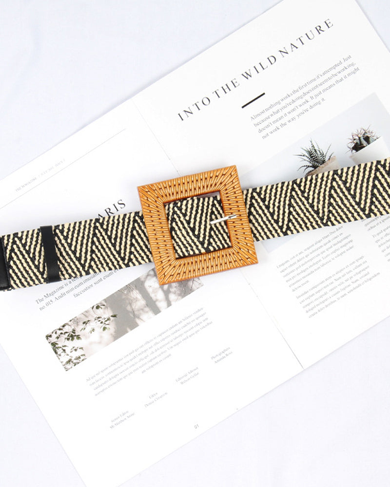 Ceinture élastique pour femme tissée d'herbe