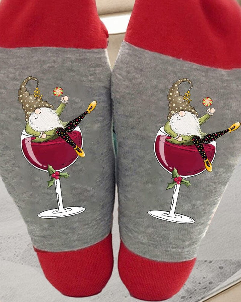 �Chaussettes de Noël unisexes avec des lutins et des verres à vin�