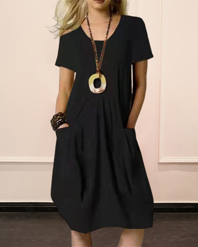 Robe unie col rond manches courtes