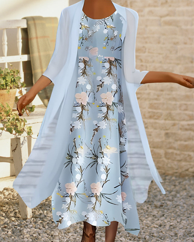 Robe ample manches 3/4 à imprimé fleuri