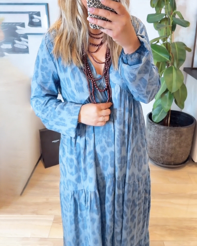 Robe Col V Imprimé Léopard Mode Maxi