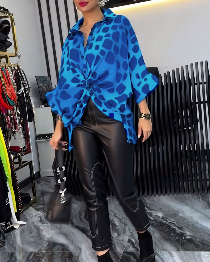 Blouse de tempérament imprimé léopard à revers