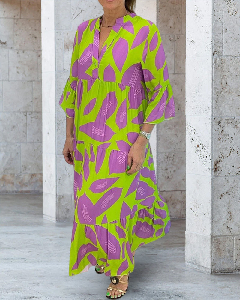 Robe imprimé feuilles à manches courtes