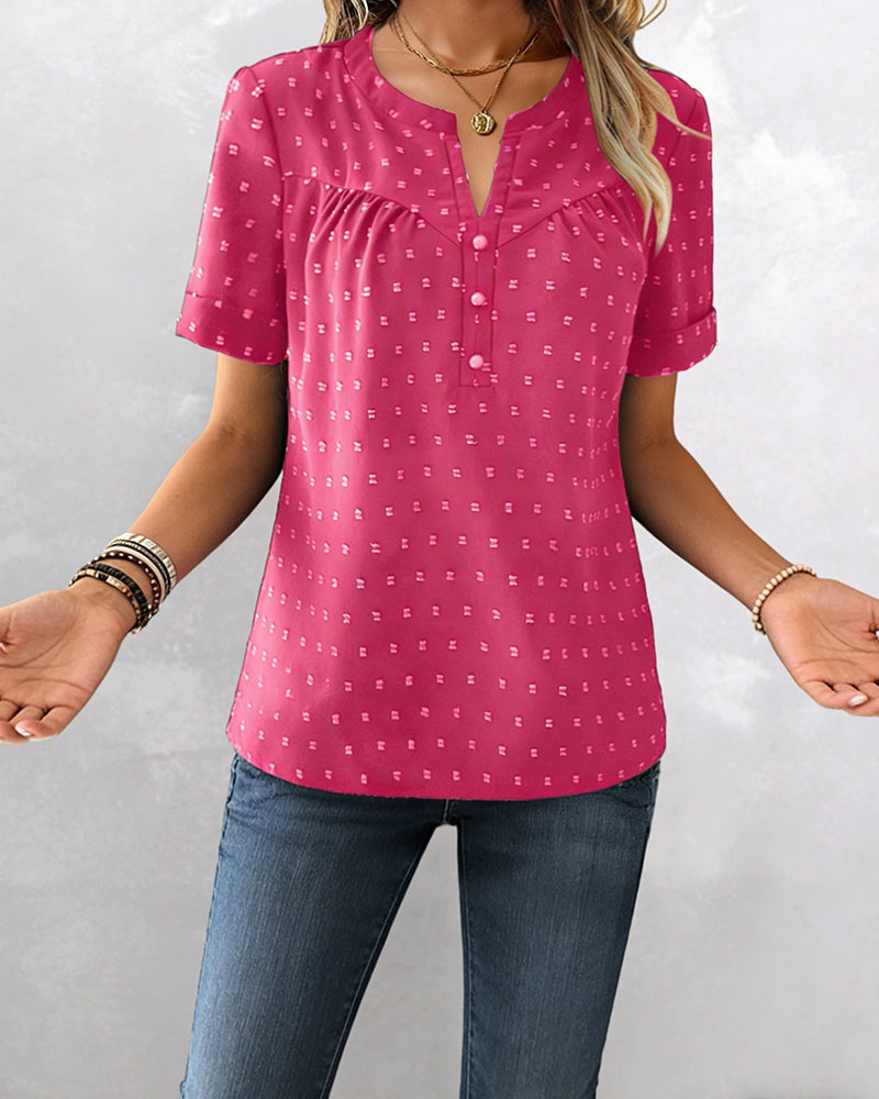 Chemisier Jacquard Col V Demi-Patte Manche Courte