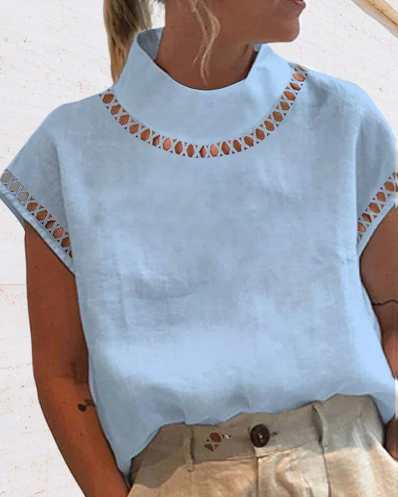 Chemisier col montant en dentelle unie