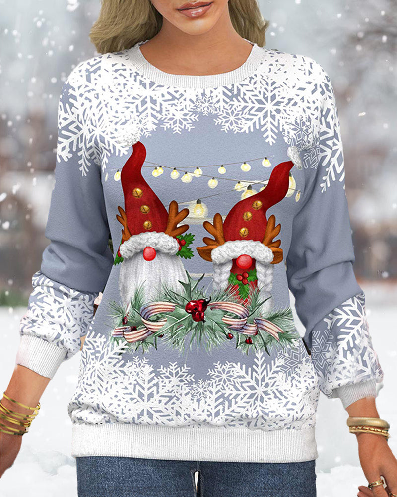 Pull de Noël à imprimé flocon de neige et manches raglan