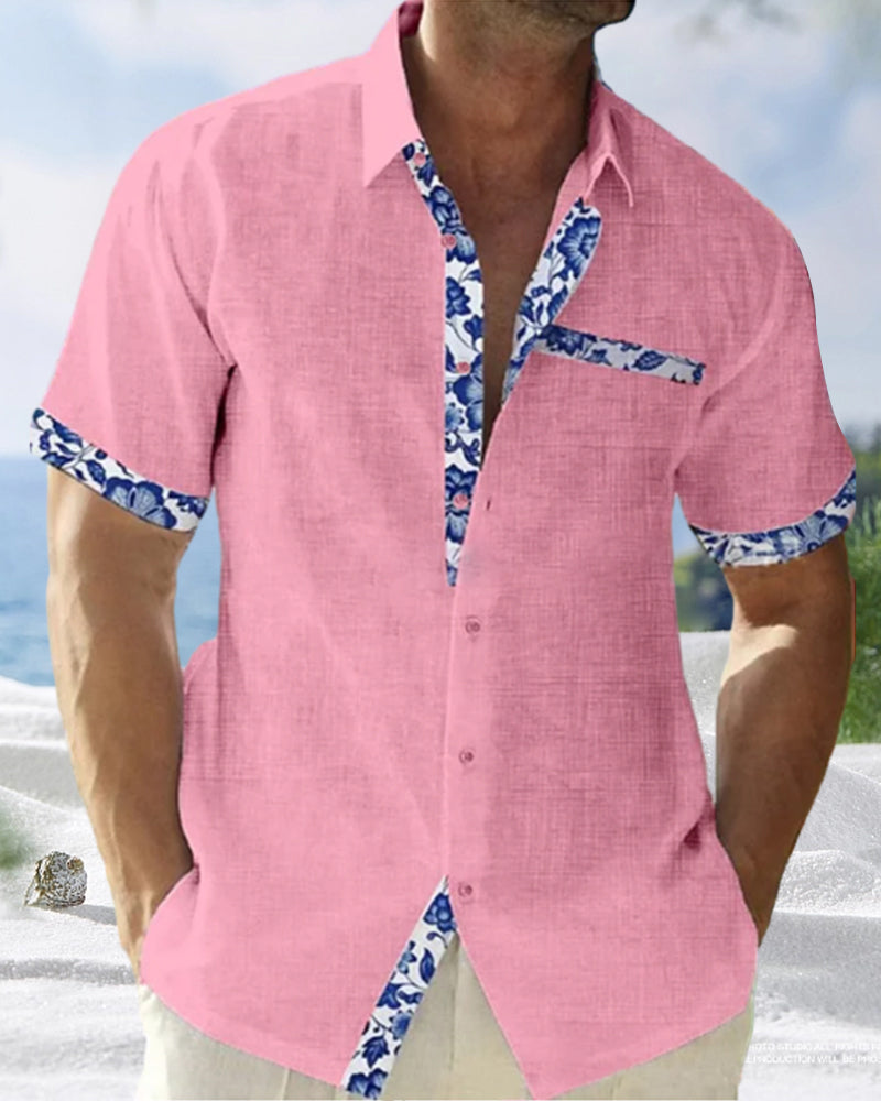 Chemise à manches courtes en coton et lin