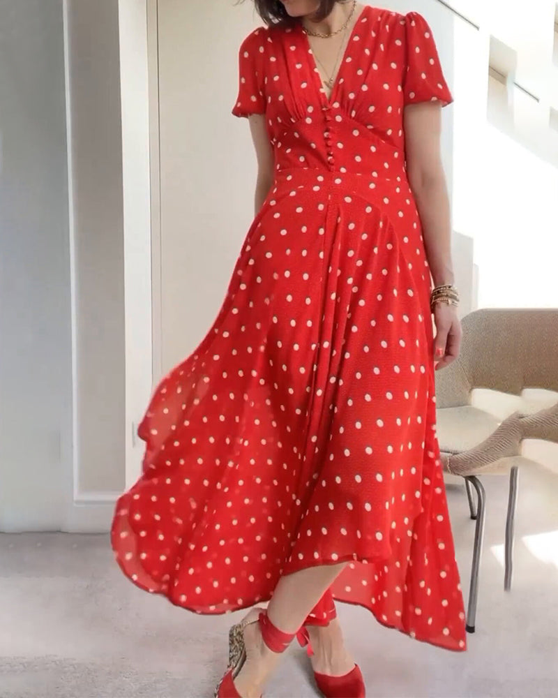 Robe taille romantique à pois
