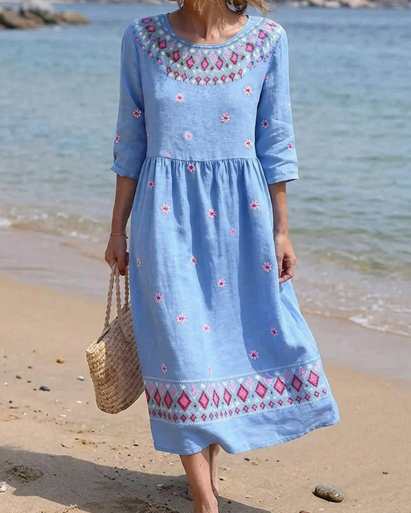 Robe Col Rond Daisy Demi Manche