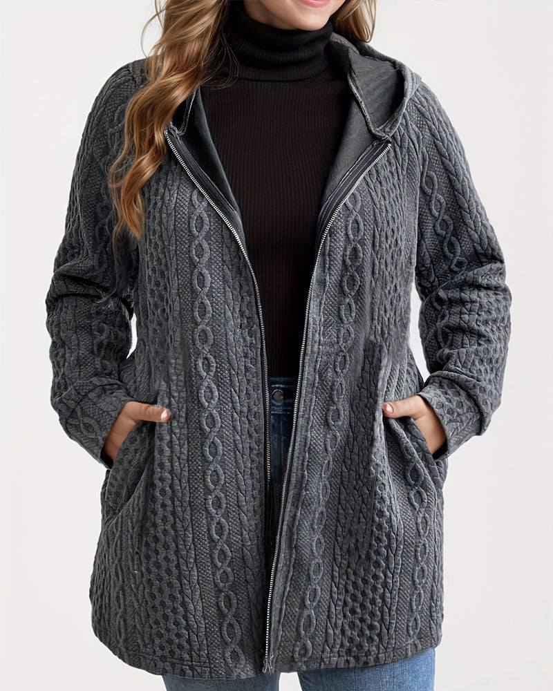 Manteau Uni Ondulé À Capuche