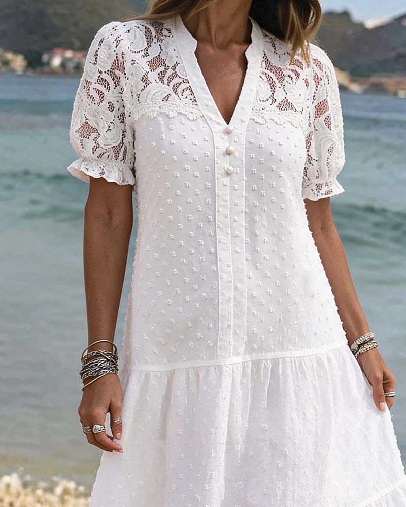 Robe Manches Ballon Dentelle Resort
