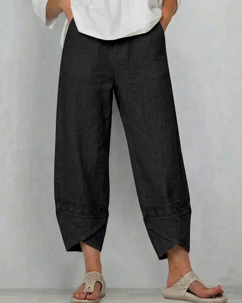 Pantalon Uni Ajouré Décontracté