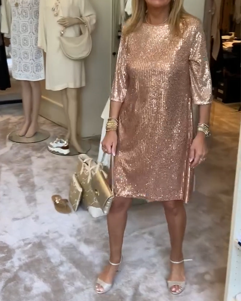 Robe droite élégante à sequins unis