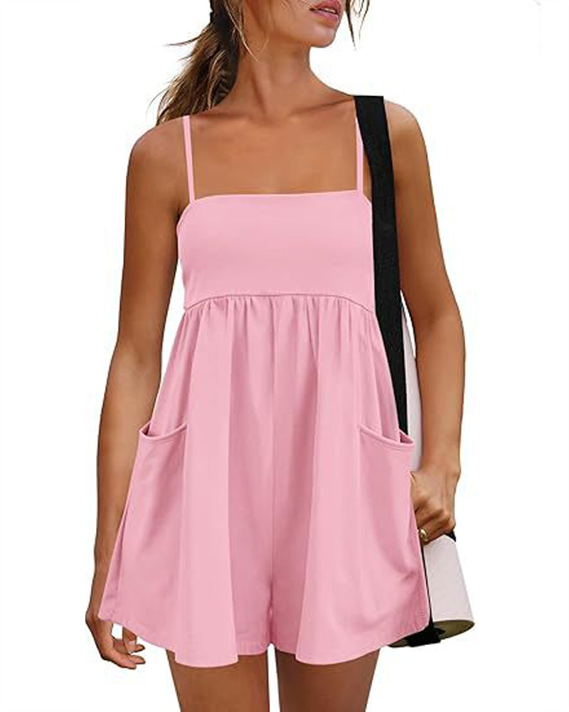 Jumpsuit Couleur Unie Bretelles Jambe Large