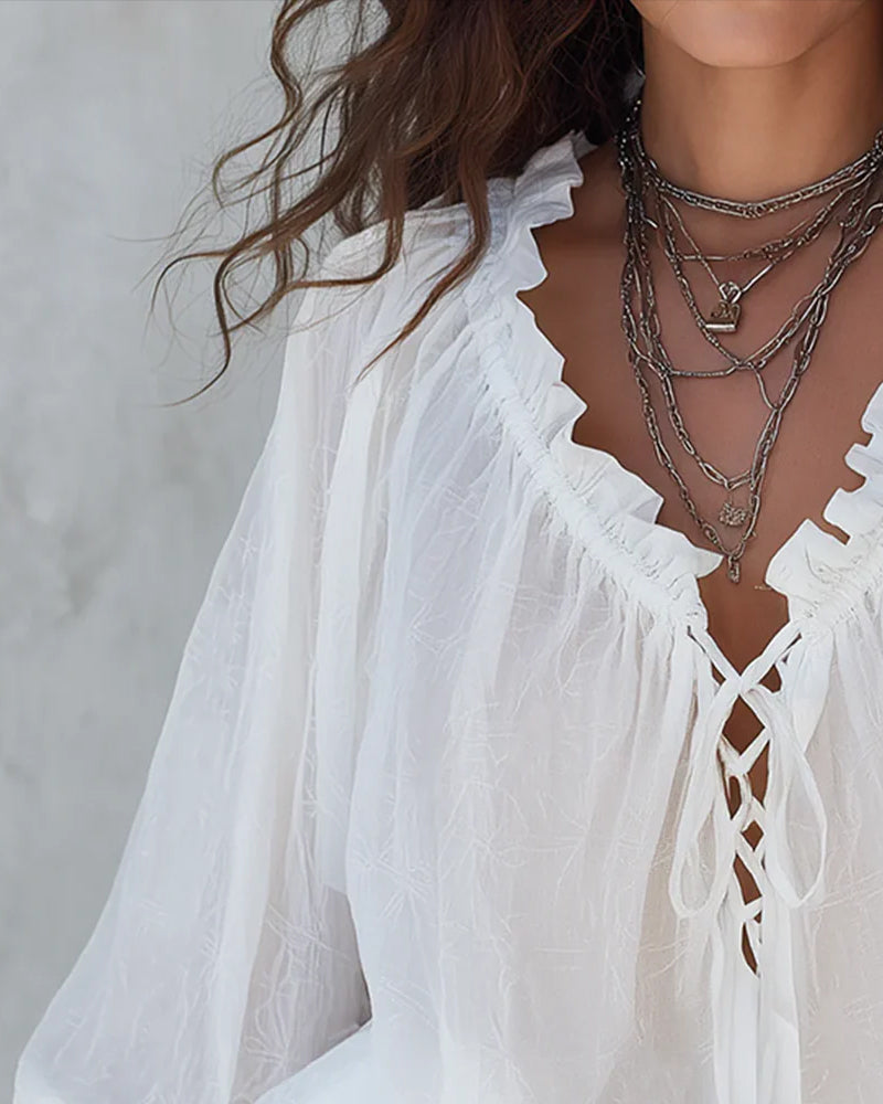 Blouse Col V Lacets