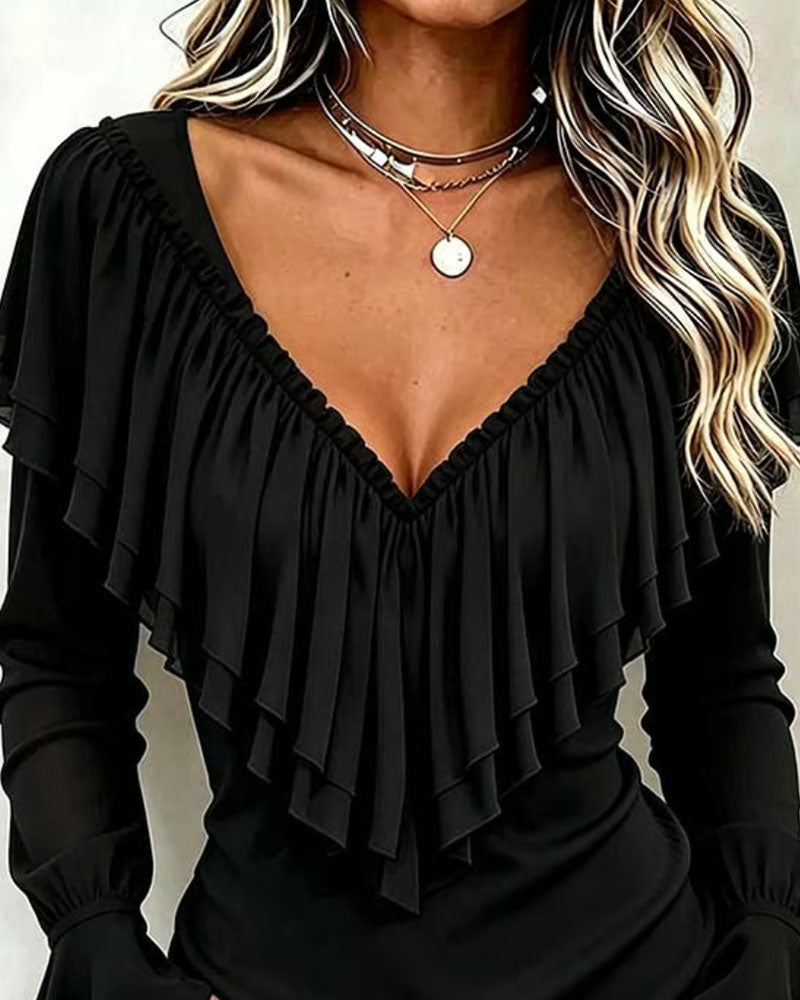 Blouse À Volants Et Manches Cloche