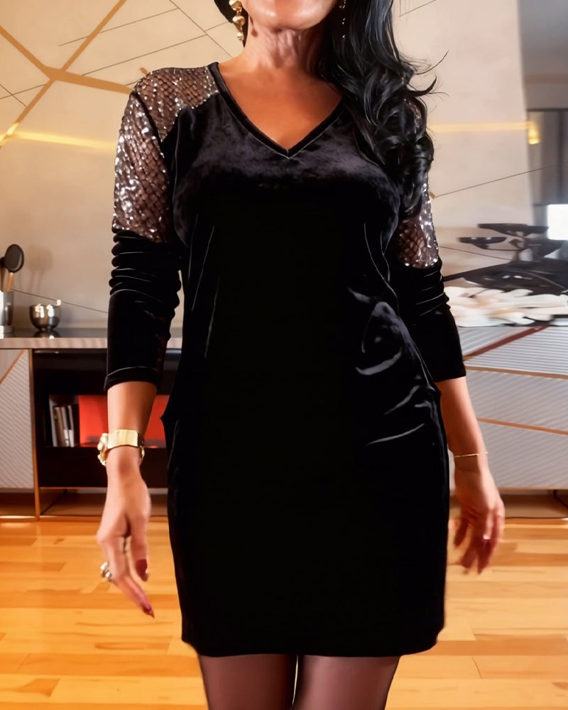 Robe tendance en patchwork de velours à manches longues