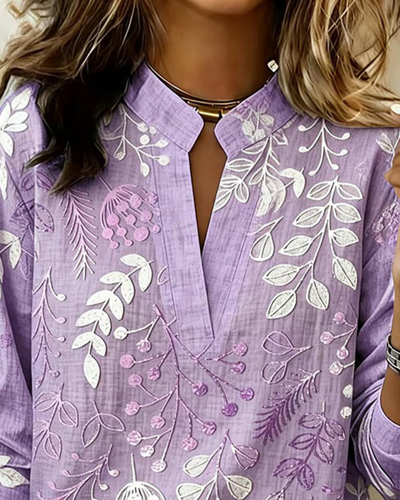 Blouse À Motif Floral Et Col Montant