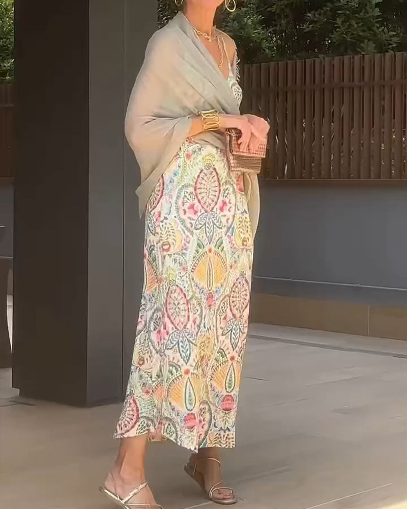 Robe Imprimée Bretelles Maxi