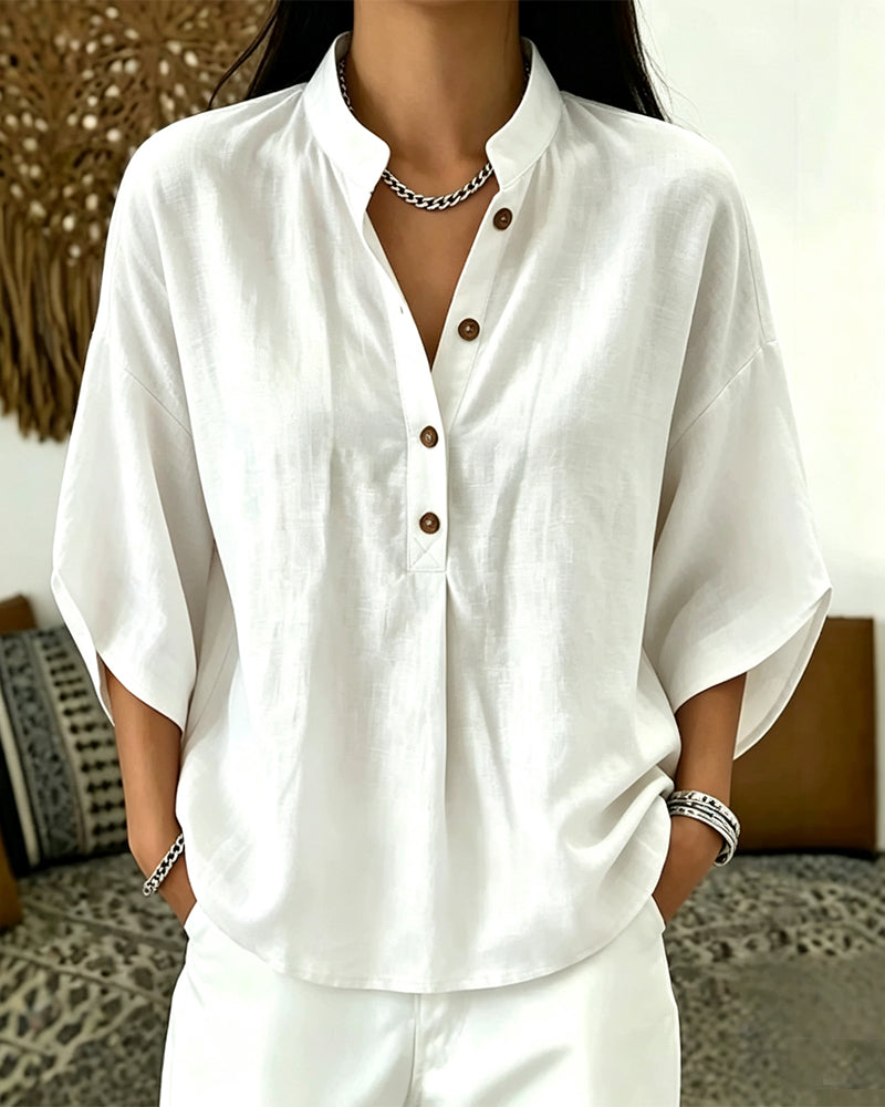 Blouse Col-V À Manches Évasées