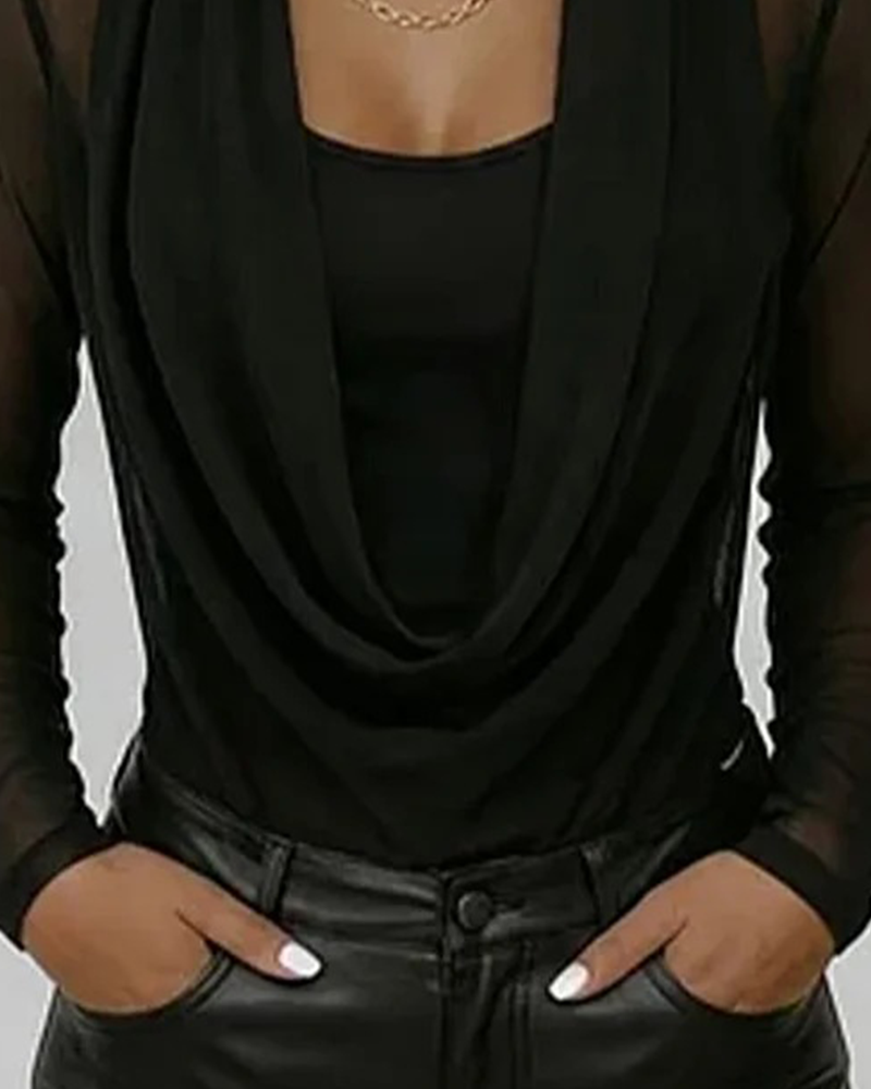 Haut Manche Mesh Col Claudine Manches Longues