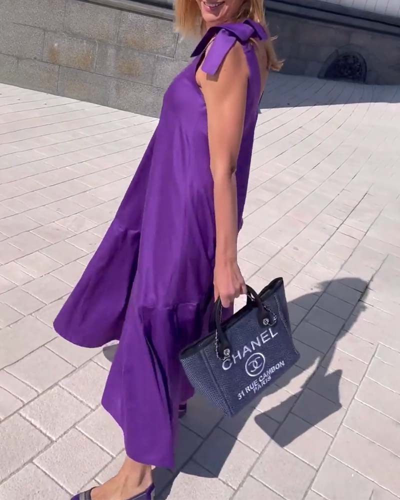 Robe décontractée à bretelles de couleur unie