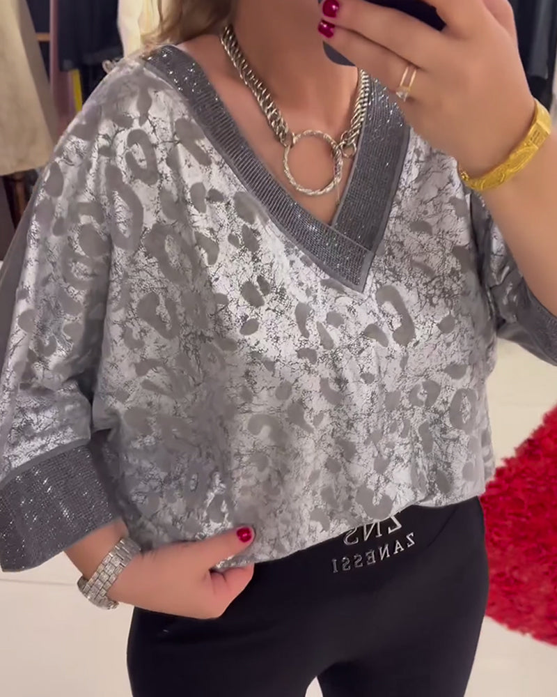 Blouse décontractée imprimée à col en V