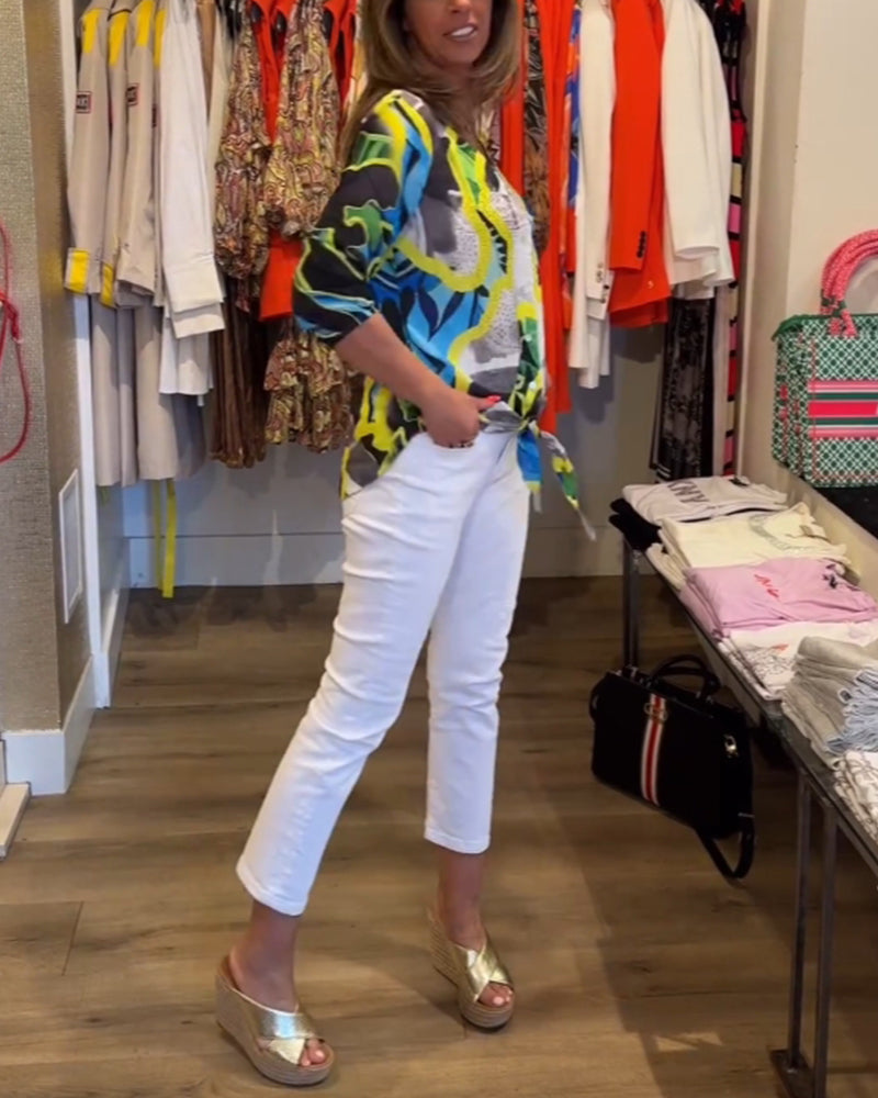 Blouse col V imprimé fleuri