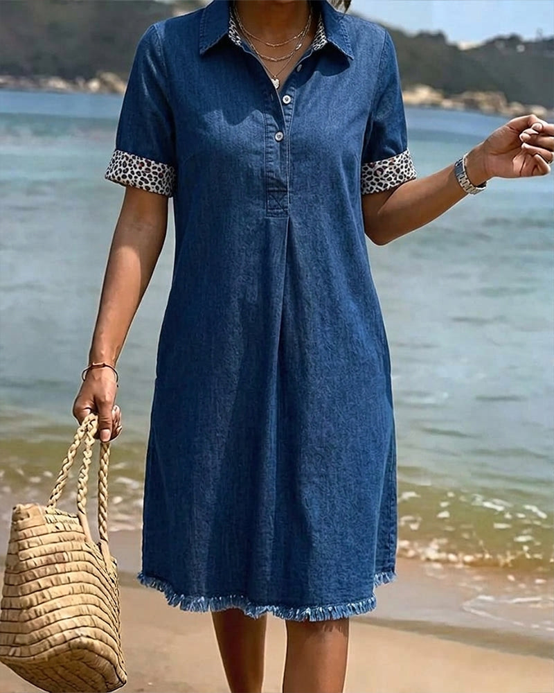 Robe Léopard Patchwork Col Manches Courtes