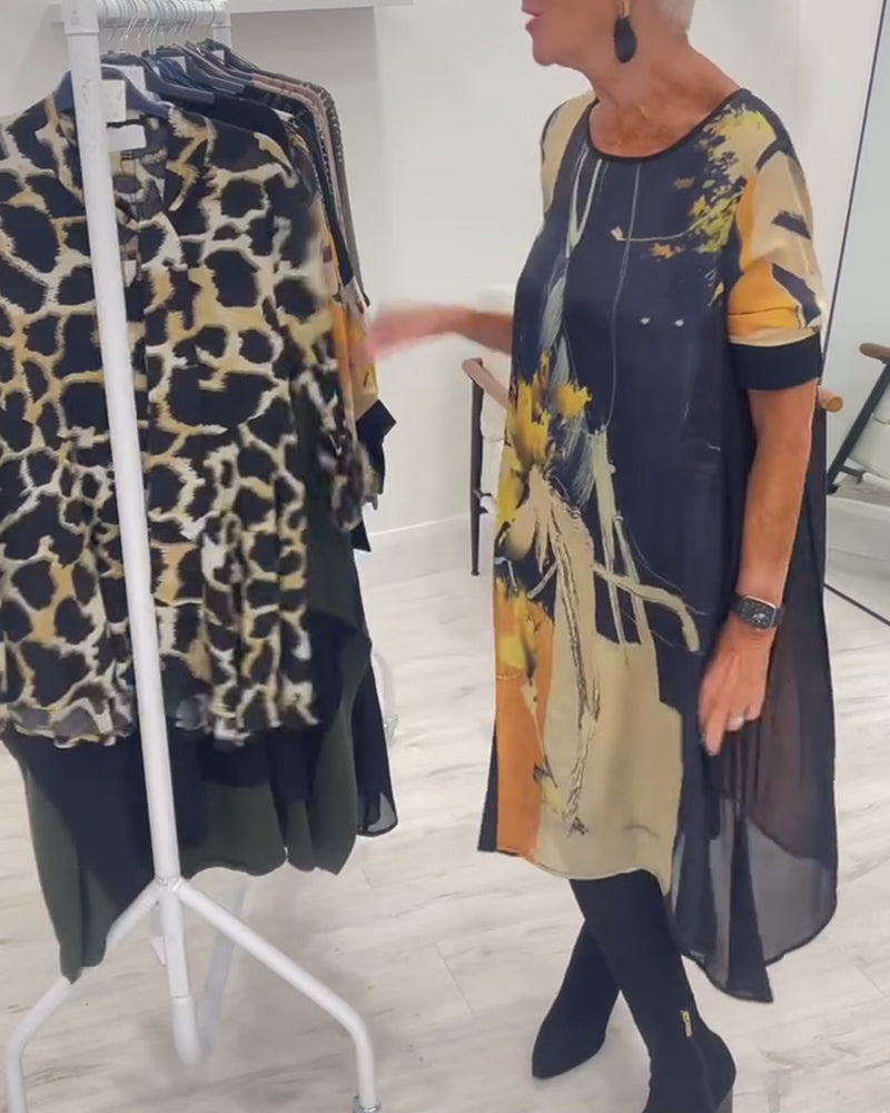 Robe À Col Rond Et Imprimé Rétro