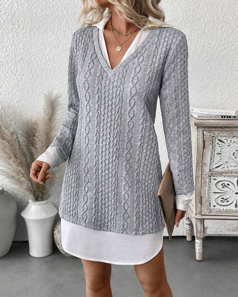 Robe Col Chemise Faux Deux-Pièces Tricot