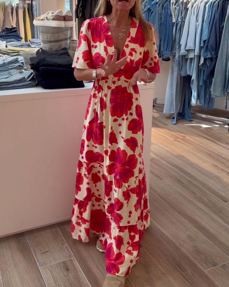 Robe Profond V Resort Taille Imprimé