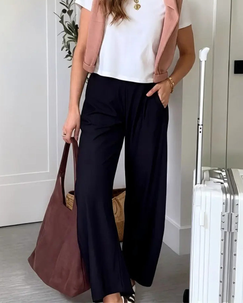 Pantalon Solid Couleur Poche Suspendue Raccourci