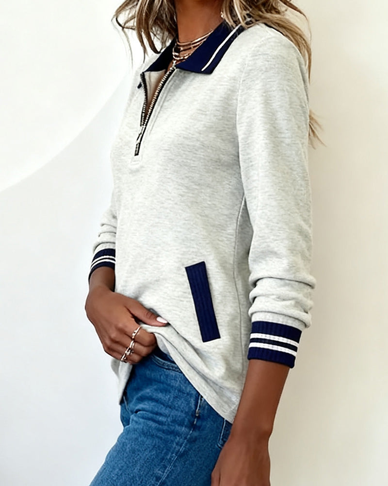 Sweat Oversize À Revers Avec Fermeture Éclair Et Couleur Contrastée